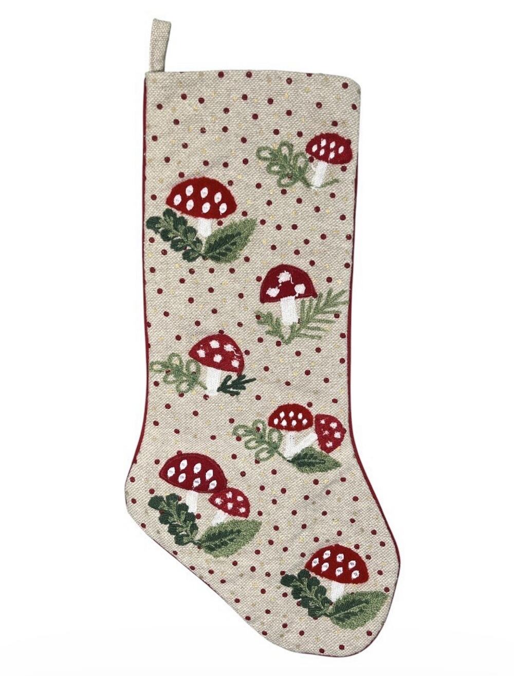 World Market Mushroom Christmas Stocking Wool Blend Felt Applique 7x21